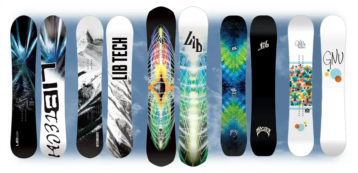 noleggio snowboard: vari modelli Lib Tech e Gnu snowboards