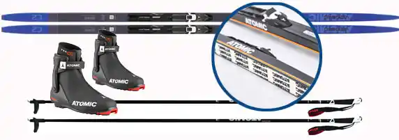 Cross-country skis, boots and poles for the classic technique