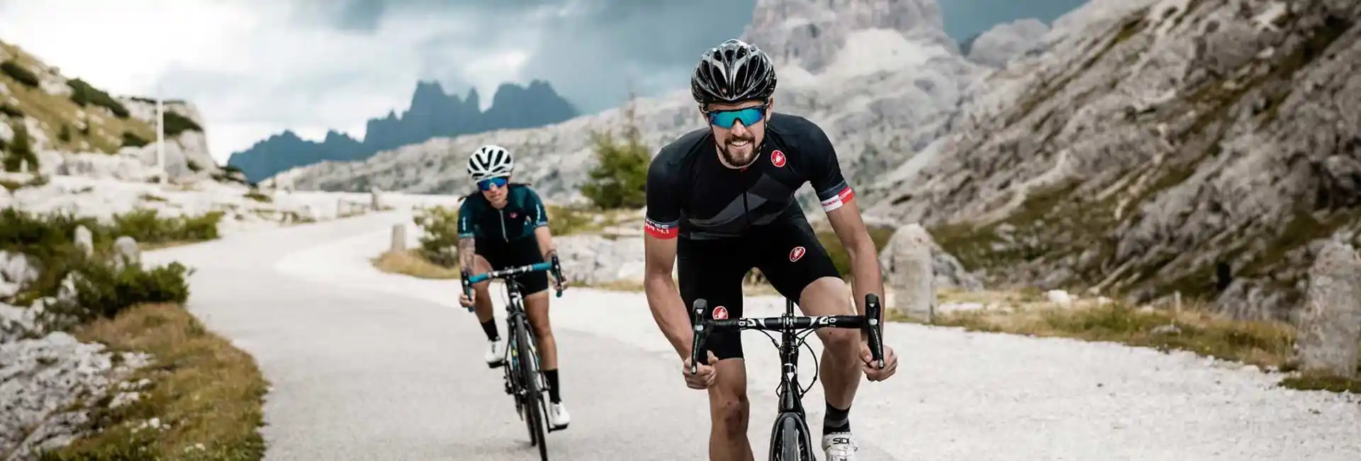 Racing bikes on the Falzarego Pass