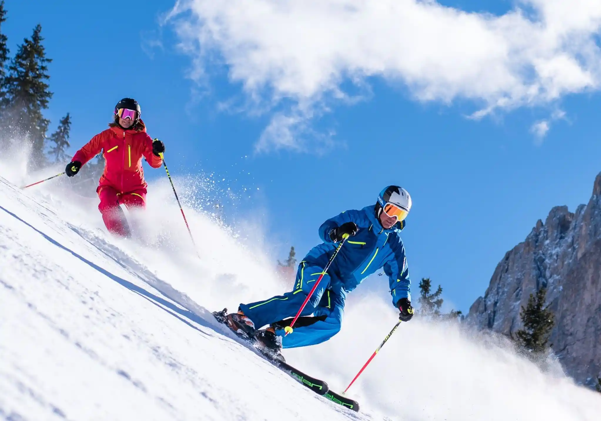 Skiing on the Saslonch in Val Gardena