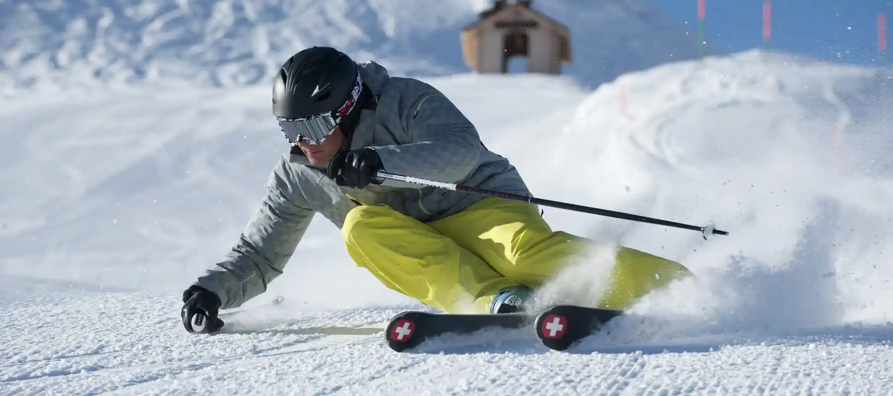 Carving skiing on pists in val gardena