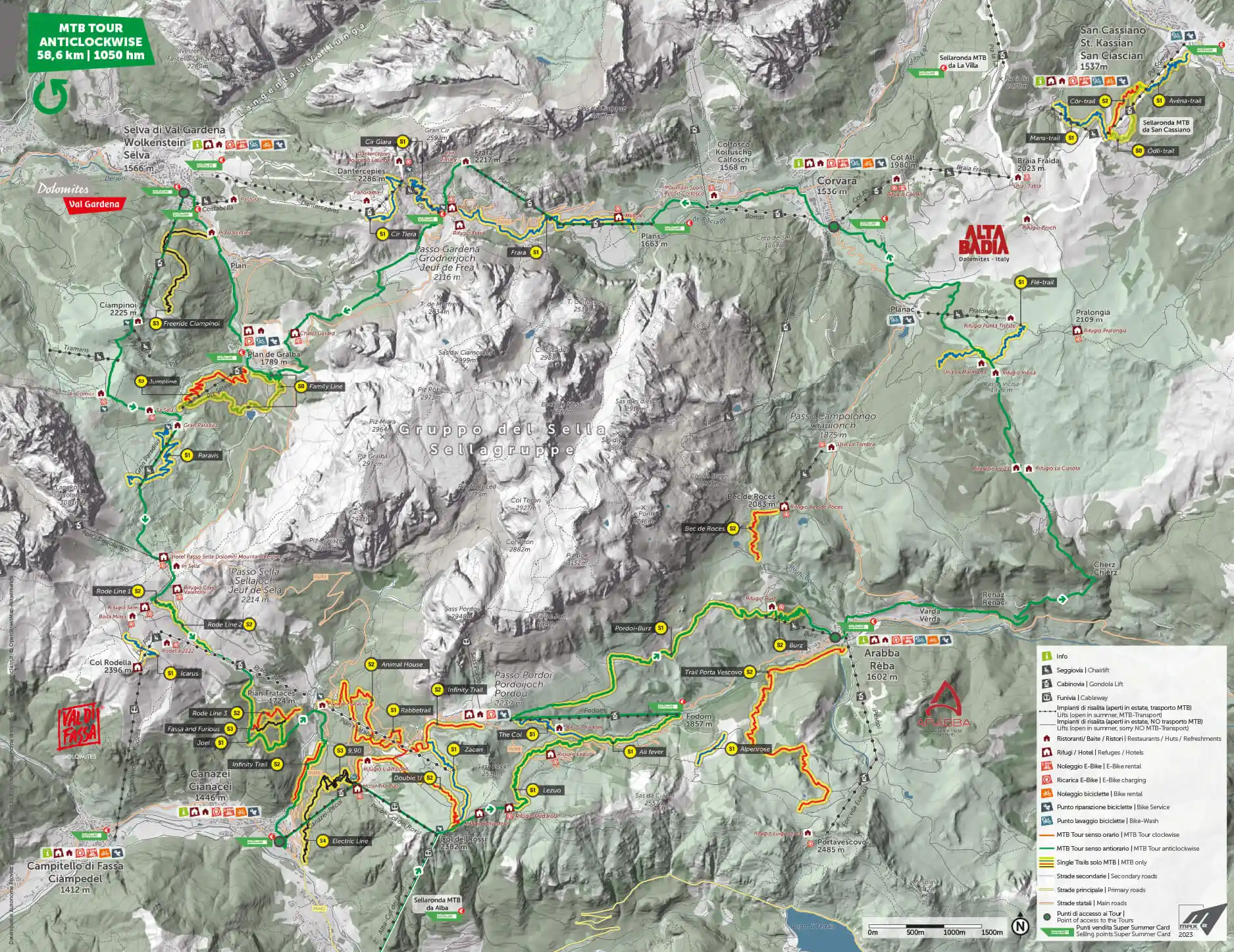 Bike map Sellaronda mtb anti-clockwise