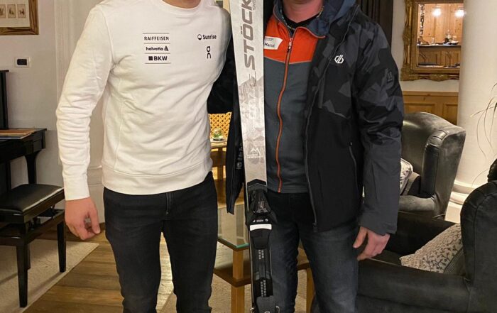 Marco Odermatt with Intersport Val gardena owner
