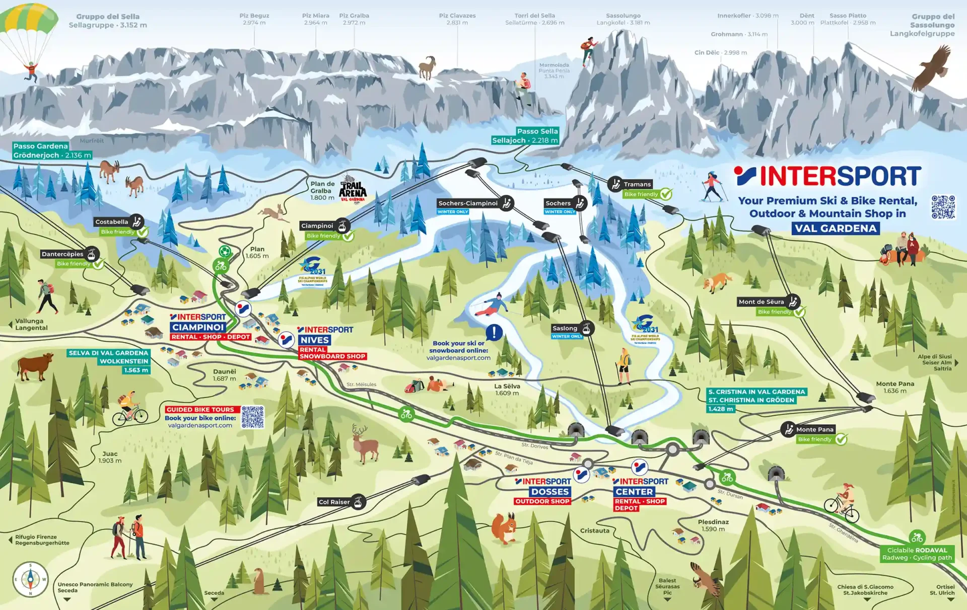 Intersport Val Gardena Network - summer and winter mapIntersport Val Gardena Network - summer and winter map